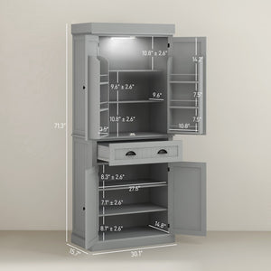 English Elm Nordic Floor to Ceiling Pantry Cabinet with Led Lighting and Six Door Shelves T3971P427878