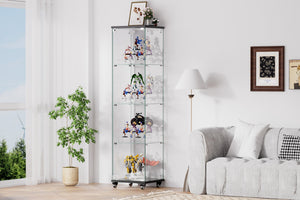 English Elm 4 Tier Glass Display Cabinet - Lockable Floor Standing Storage With Acrylic Shelves & Wheels For Versatility W1668P241902
