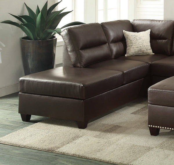 English Elm New Contemporary 3-PCS Reversible Sectional Sofa Set Espresso Faux Leather Chaise Ottoman Pillows Trimmed Studs B011S01062