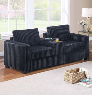 English Elm Modern Corduroy Sofa and Loveseat Set with Cup Holders Charging Station Living Room Black B011S02205