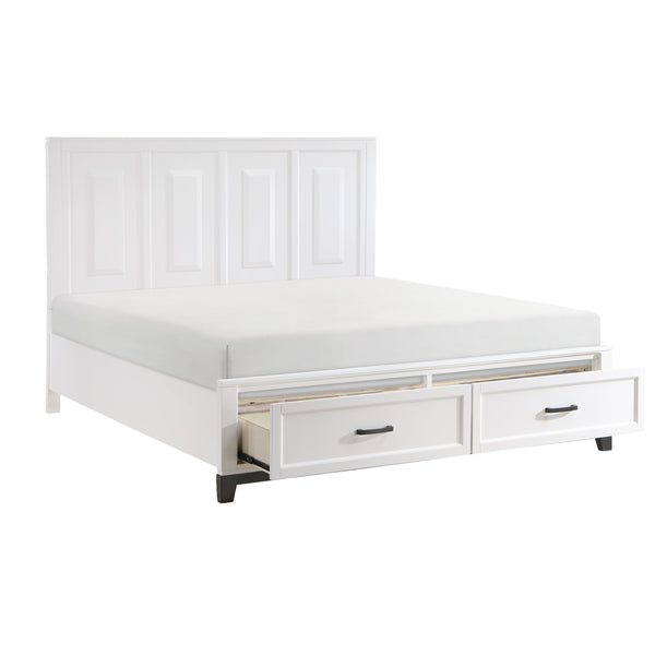 English Elm White Garretson Queen Platform Bed with Built-In Storage Drawers Rustic-Transitional Wood Frame White 87.5 L x 38.5 W x 4.5 H B011S01493