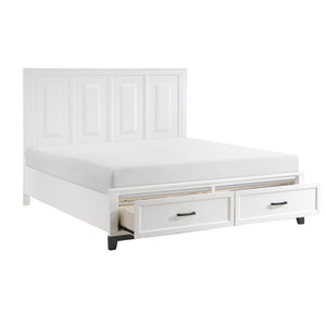English Elm White King Platform Bed Tall Paneled Headboard Storage Drawers Solid Wood Frame B011S01494