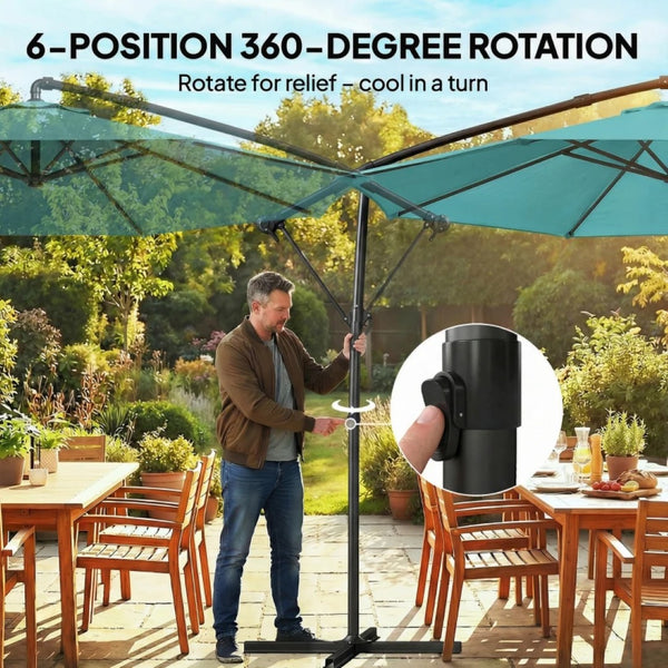English Elm Large Offset Cantilever Patio Umbrella with 360 Rotation Tilt and Uv Protection Sky Blue T3971P466752