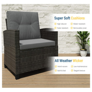 English Elm 4-piece Wicker Outdoor Conversation Set with Acacia Wood Table and Foam Cushions Grey+Brown B082S00062