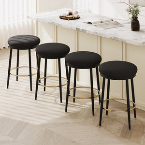 English Elm Christopher Knight Home® - 24.75'' Modern Counter Stools Set Of 4 - Chic Black Velvet & Iron Frame With Gold Footrest For Style! N780P189729B-2