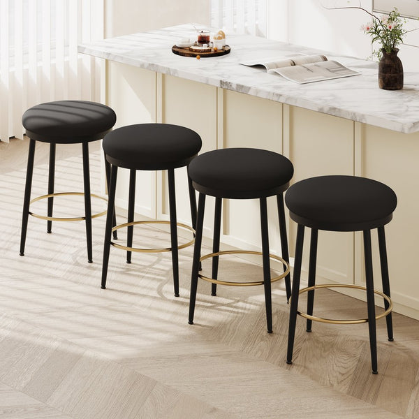 English Elm Christopher Knight Home® - 24.75'' Modern Counter Stools Set Of 4 - Chic Black Velvet & Iron Frame With Gold Footrest For Style! N780P189729B-2