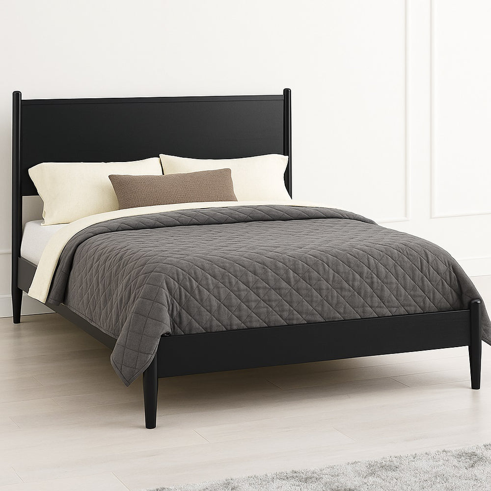 English Elm Mid-Century Modern Queen Size Wooden Platform Bed In Sleek Matte Black For Timeless Style & Comfort B016S00025