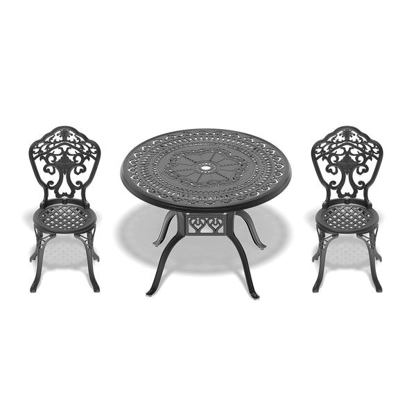 English Elm 3-Piece All-Weather Cast Aluminum Bistro Dining Set With Sleek Black Finish For Outdoor Enjoyment W1710S00213