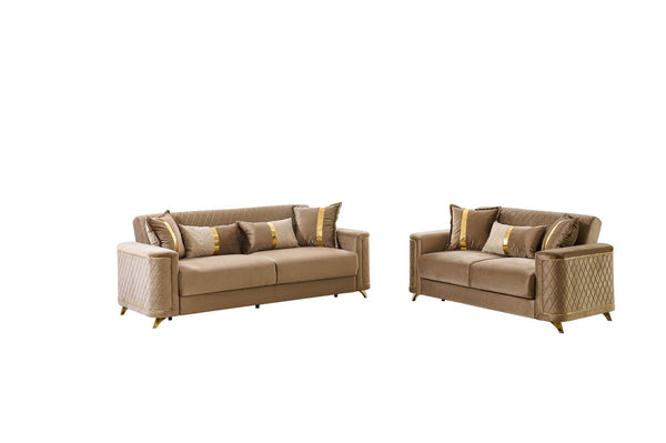 English Elm Lisa 2 Piece Sofa Set with Quilted Copper Upholstery Birch Frame and Gold Steel Legs B009S02225