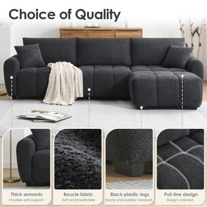 English Elm [video] Boucle L-shape Modular Sectional with Ottoman Four Seat Living Room Sofa N723S0008B