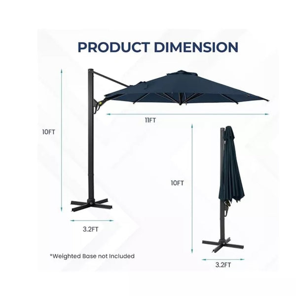 English Elm 11 Ft Cantilever Patio Umbrella Upf 50 Plus Aluminum Pole with Foot Pedal Rotation B082P454951