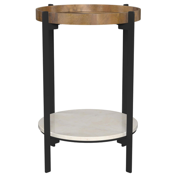 English Elm Cowper Natural Round End Table with Recessed Mango Wood Top and White Marble Shelf, 15.5" Wide B062P374083