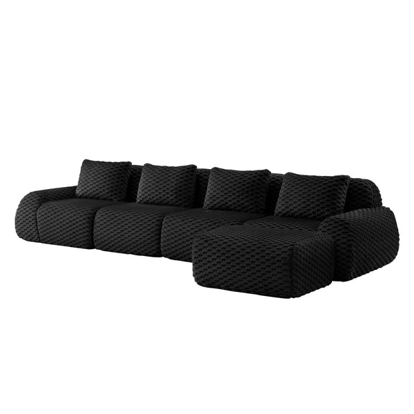 English Elm 146" Flannelette Modular Sectional with Deep Seating and Tool-free Buckle Configuration W714S01536