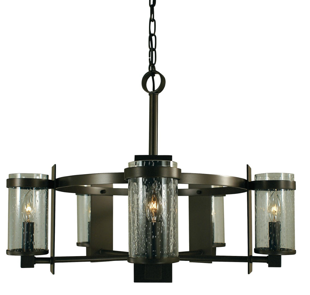 Framburg 5-light Rustic Elegance Chandelier With Seeded Glass - Handcrafted American Lighting Masterpiece Mahogany Bronze With Clear Glass Metal 4435 Mb/C
