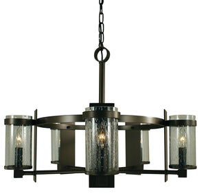 Framburg 5-light Rustic Elegance Chandelier With Seeded Glass - Handcrafted American Lighting Masterpiece Mahogany Bronze With Clear Glass Metal 4435 Mb/C