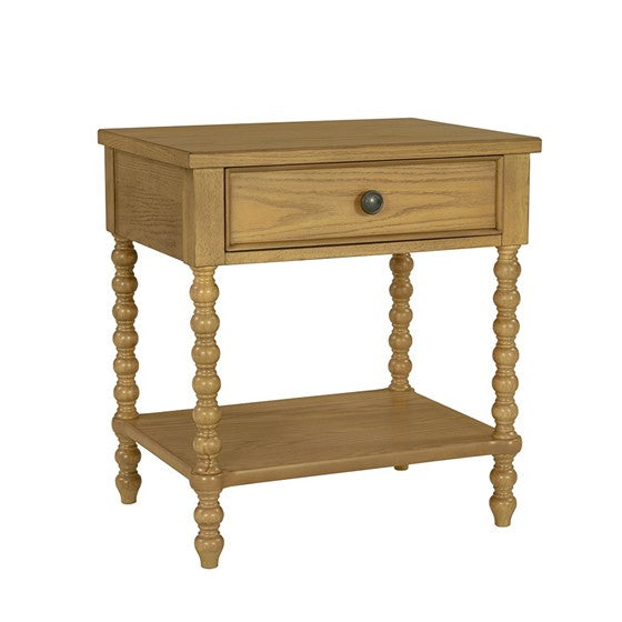 English Elm Nightstand Solid Wood Camel Oak Finish with Drawer & Open Shelf, 24"W x 26"H Stylish Storage B035P262689