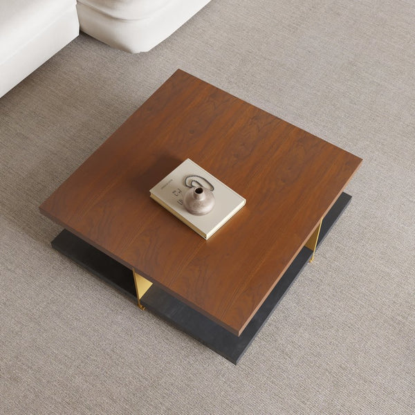 English Elm Classica Rectangle Wood Coffee Table – Elegant Walnut Finish With Stylish Black Metal Frame Design B341P321157