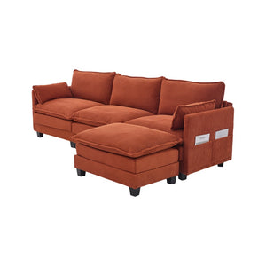 English Elm United We Win Modular Corduroy Sectional with Ottoman Low Profile Living Room Couch Orange W1568S00258