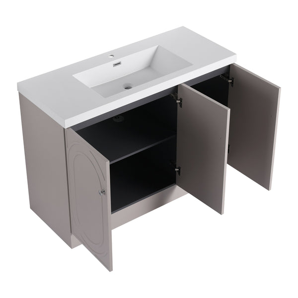 English Elm 48" Freestanding modern bathroom vanity with integrated white resin sink, soft-close doors, durable plywood finish khaki W999S00337