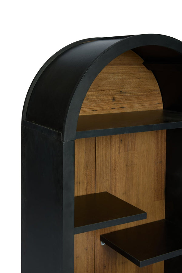 English Elm 4-tier Arched Freestanding Bookcase with Lattice Doors Open Display and Cabinet Storage W3123P485378