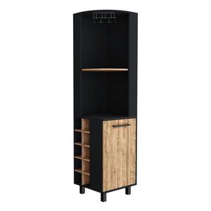 English Elm Kaia 70" Tall Corner Bar Cabinet with 4 Shelves, 10 Wine Cubbies & Stemware Storage in Black Pine B070S00307