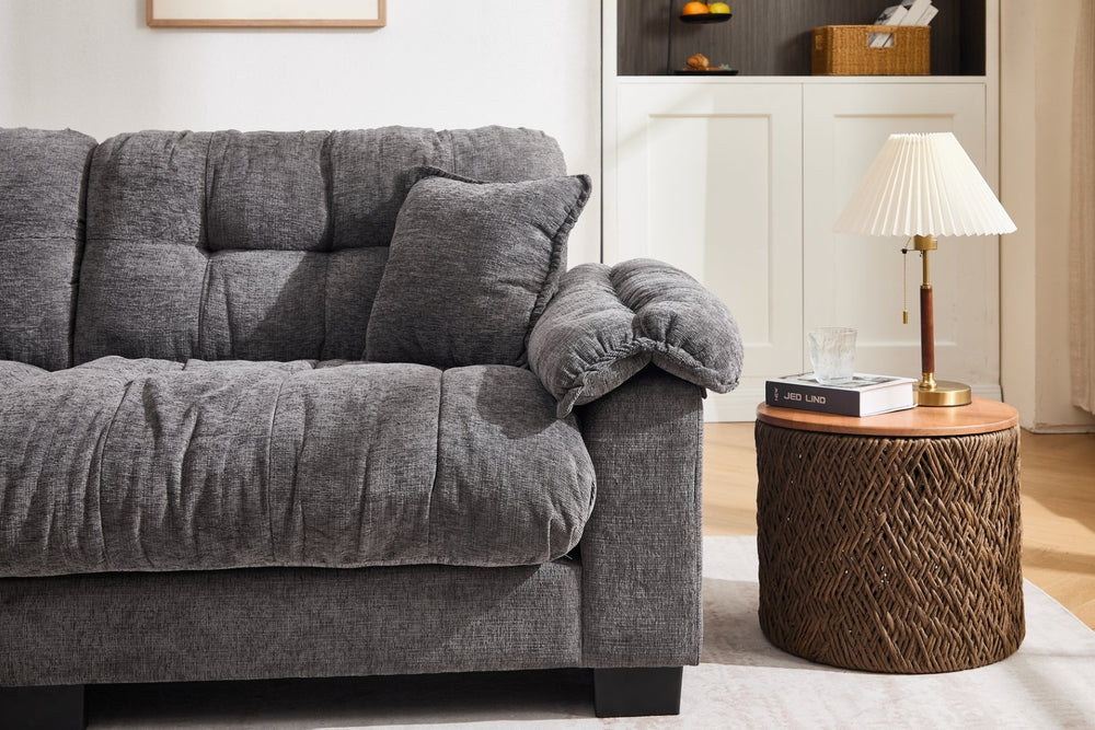 English Elm Sofa-a Three Seat Chenille Upholstered Sofa with Pleated Panels for Modern Living Rooms W2100P383465