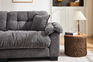 English Elm Sofa-a Three Seat Chenille Upholstered Sofa with Pleated Panels for Modern Living Rooms W2100P383465