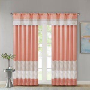 JLA Home Madison Park - Polyoni Pintuck Valance with Lined Color‑Block Stripes for Soft Light Diffusion and Tailored Texture Coral MP41-4376
