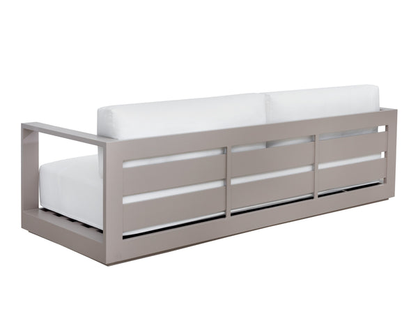 Sunpan Tavira Sofa - Modern Outdoor Comfort with UV-Resistant Fabric and Durable Powder Coated Frame Greige / Stinson White