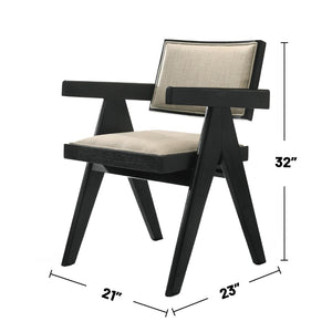 English Elm Set Of 2 Dining Arm Chairs - Beige Upholstered Seats, Sleek Black Frame, Modern Comfort & Style B016P392173-GIGA