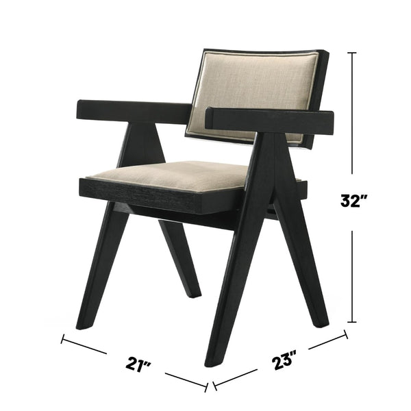 English Elm Set Of 2 Dining Arm Chairs - Beige Upholstered Seats, Sleek Black Frame, Modern Comfort & Style B016P392173-GIGA