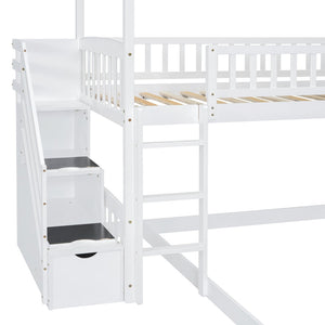 English Elm Twin Over Full Bunk Bed Playhouse Frame with Slide Staircase and Storage Drawers LT100129AAK