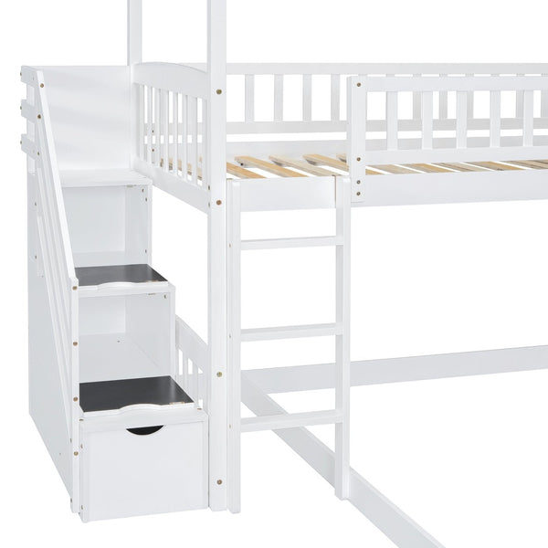 English Elm Twin Over Full Bunk Bed Playhouse Frame with Slide Staircase and Storage Drawers LT100129AAK