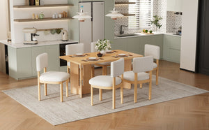 English Elm Trexm Farmhouse Six Seat Dining Set Oak Veneer Distressed Table Upholstered Chairs Natural Wood Wash ST000153AAD