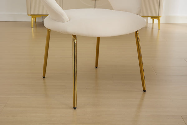 English Elm 061-Set Of 1 Elegant White Velvet Dining Chair With Curved Backrest & Luxe Gold Metal Legs For Style W527P255475