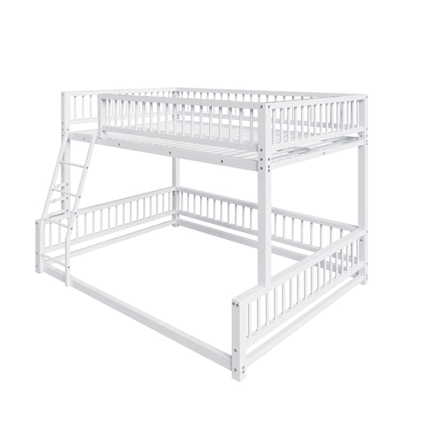 English Elm Full Full XL over Queen Metal Bunk Bed Frame with Ladder, Guardrails & Sturdy Space-Saving Design White N709P277757K