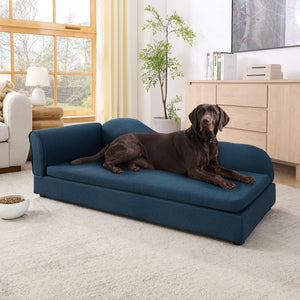 English Elm Oversized Pet Sofa with Wave Backrest Rubberwood Frame Linen Upholstery for Large Dogs W487P430332