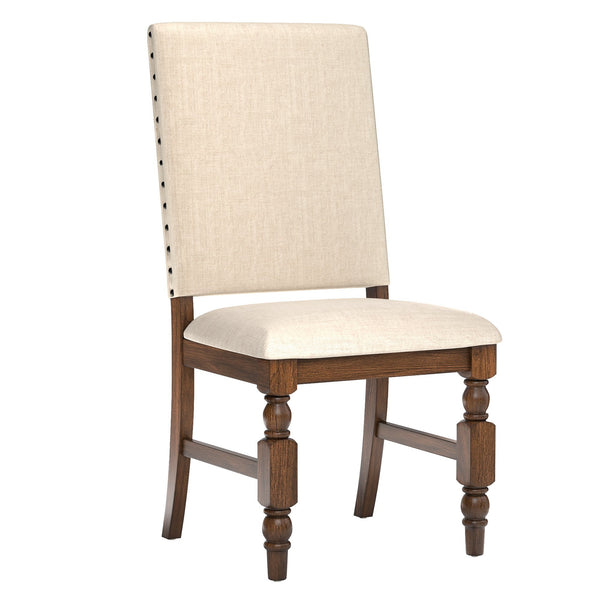 Kingsley Rubberwood Dining Chair Set with Nailhead Trim and Cushioned Fabric Seat