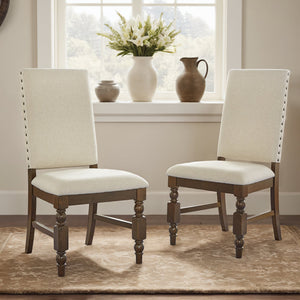 Kingsley Rubberwood Dining Chair Set with Nailhead Trim and Cushioned Fabric Seat
