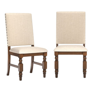 Kingsley Rubberwood Dining Chair Set with Nailhead Trim and Cushioned Fabric Seat
