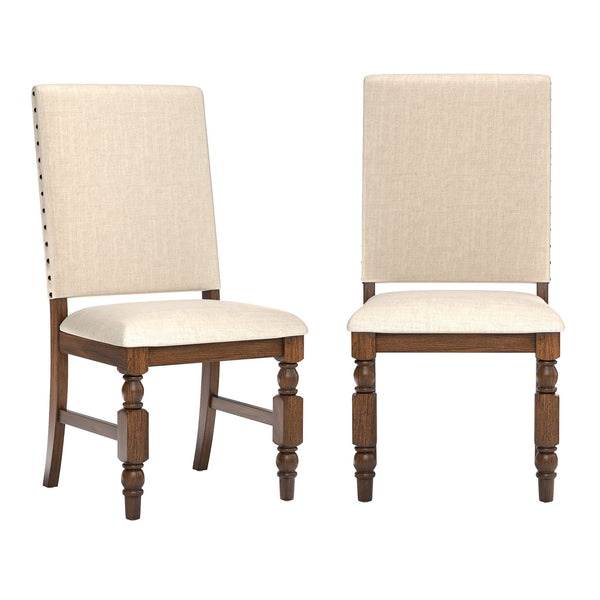Kingsley Rubberwood Dining Chair Set with Nailhead Trim and Cushioned Fabric Seat
