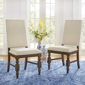 Kingsley Rubberwood Dining Chair Set with Nailhead Trim and Cushioned Fabric Seat