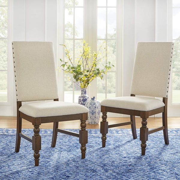 Kingsley Rubberwood Dining Chair Set with Nailhead Trim and Cushioned Fabric Seat