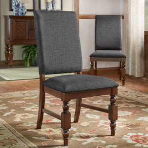 Kingsley Rubberwood Dining Chair Set with Nailhead Trim and Cushioned Fabric Seat