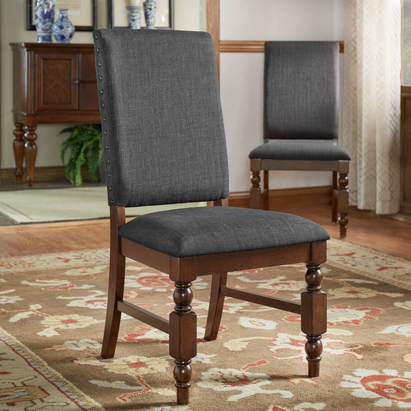 Kingsley Rubberwood Dining Chair Set with Nailhead Trim and Cushioned Fabric Seat