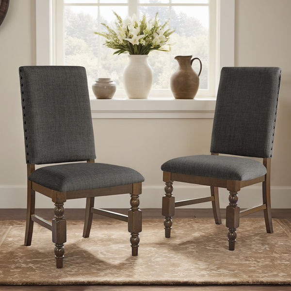Kingsley Rubberwood Dining Chair Set with Nailhead Trim and Cushioned Fabric Seat