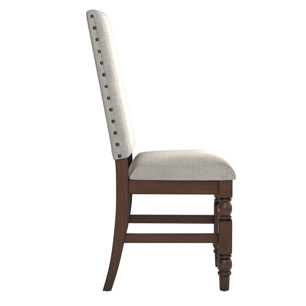 Kingsley Rubberwood Dining Chair Set with Nailhead Trim and Cushioned Fabric Seat