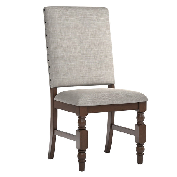 Kingsley Rubberwood Dining Chair Set with Nailhead Trim and Cushioned Fabric Seat