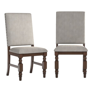 Kingsley Rubberwood Dining Chair Set with Nailhead Trim and Cushioned Fabric Seat