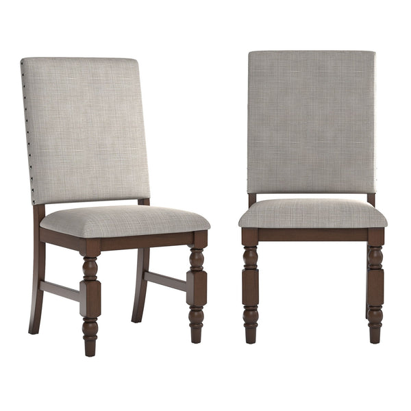 Kingsley Rubberwood Dining Chair Set with Nailhead Trim and Cushioned Fabric Seat